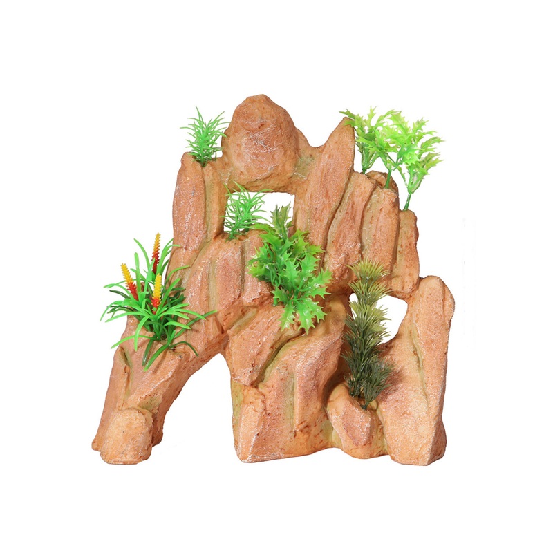 Aqua One Realistic Rock with Plastic Plants Ornament