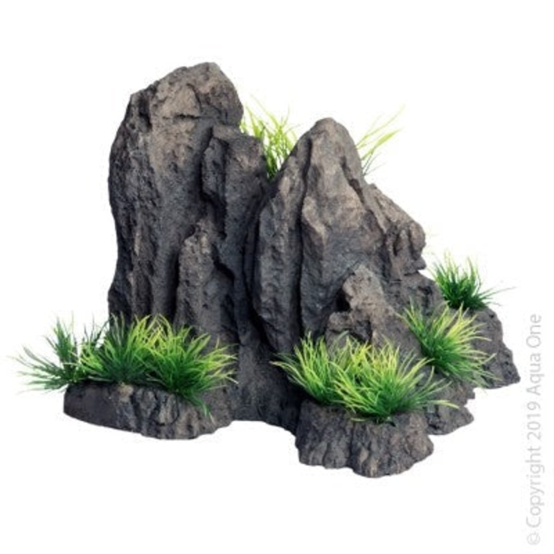 Aqua One Ornament Volcanic Rock With Plant L 22x19x19cmh (37884)