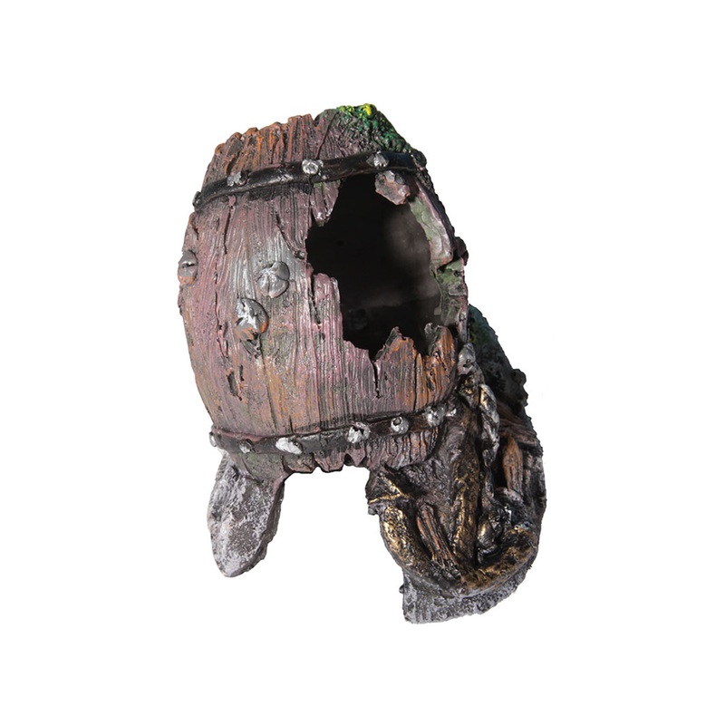 Aqua One Wrecked Barrel On Rock 13 x 12.5 x 13cm