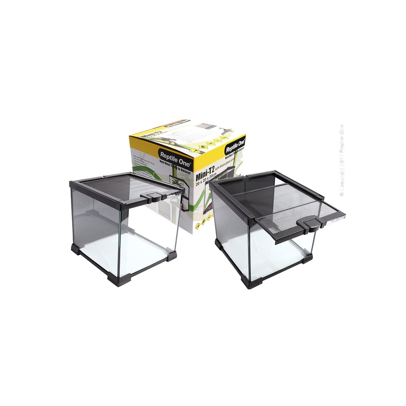Reptile One Mini T2 Glass Tank Wire Mesh Lid 20x20x20cm Black
