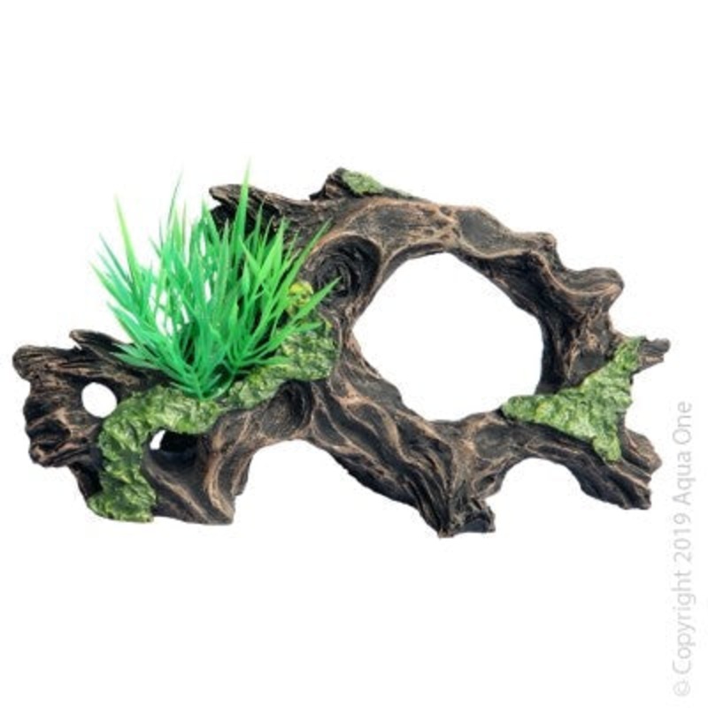 Aqua One Ornament Driftwood With Plant 17.5x7x9.5cmh (37888)