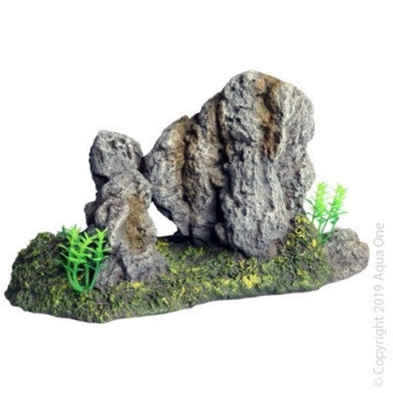 Aqua One Ornament Twin Rock With Plant 22x12x13cmh (37876)