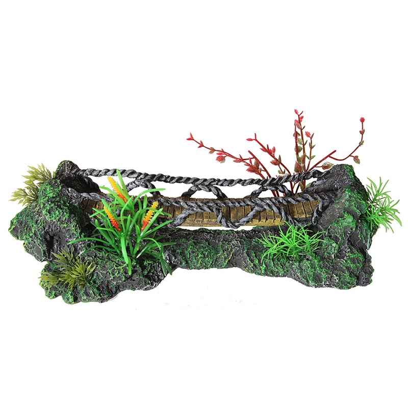 Aqua One Faux Wooden Bridge With Plastic Plants Ornament – discontinued